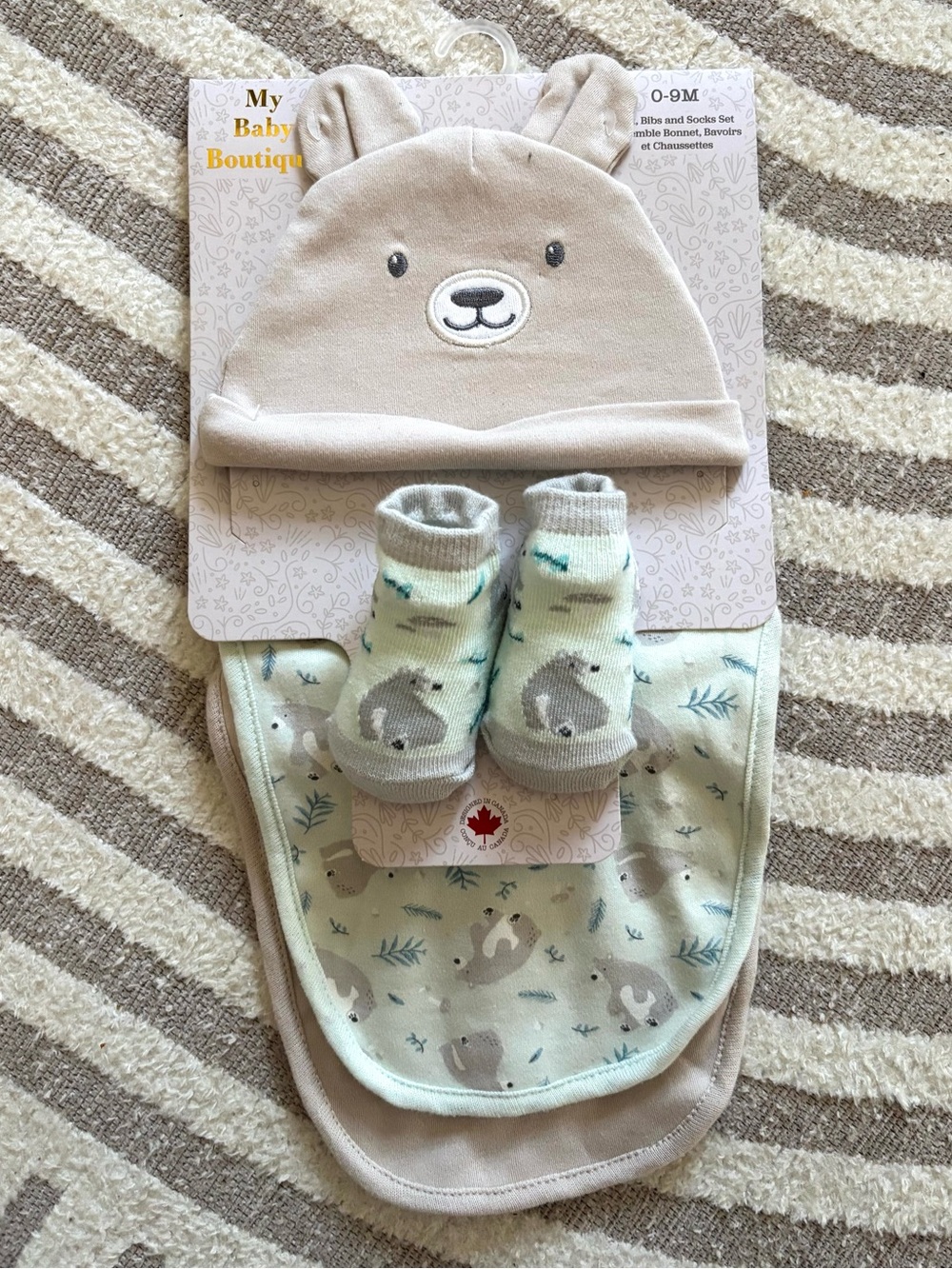 5/$25 NWT Beige Bear Hat, Mint Bear Bib & Socks Set - Kids Accessories